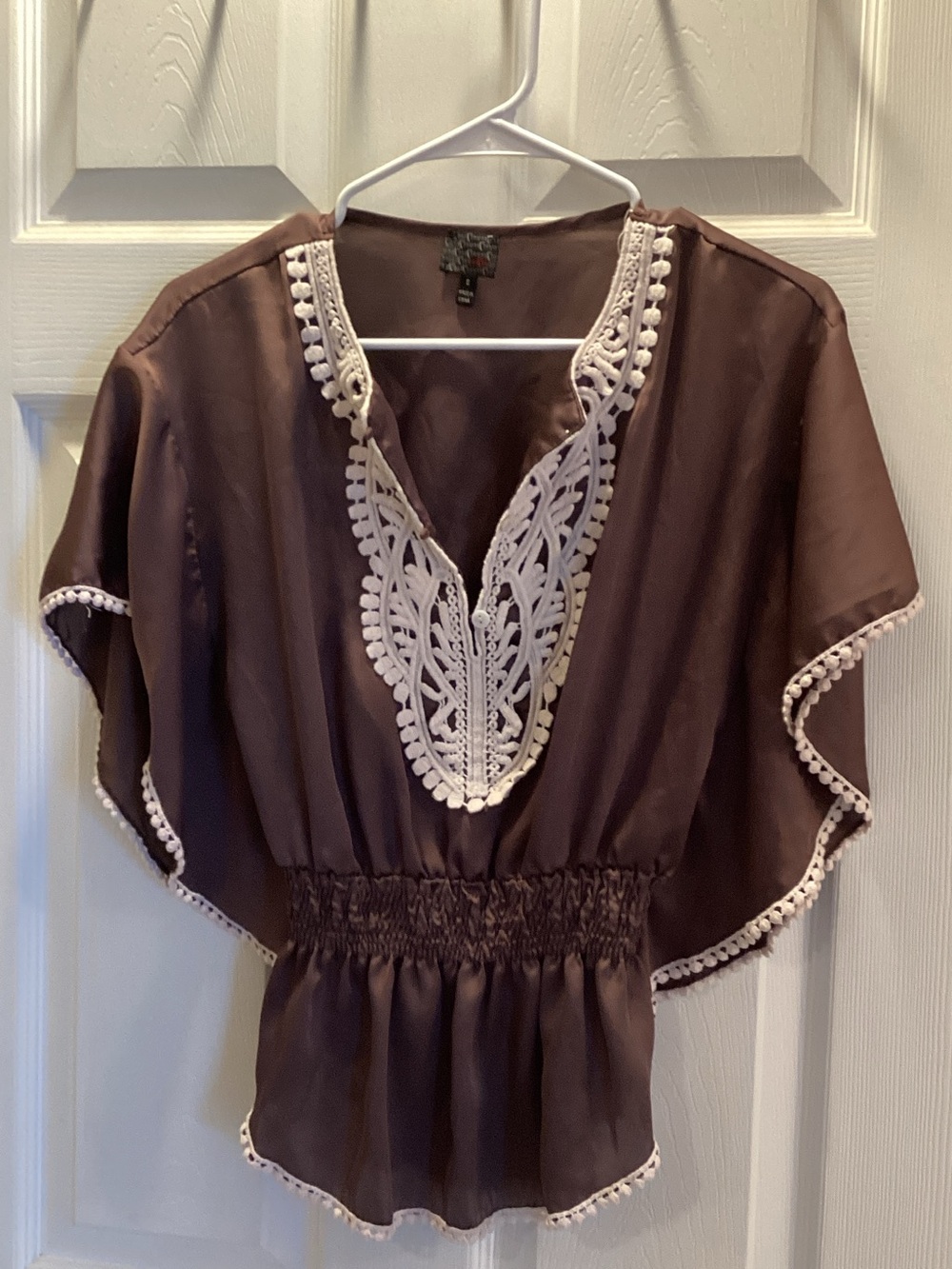 Women’s Brown Embroidered Peasant Blouse